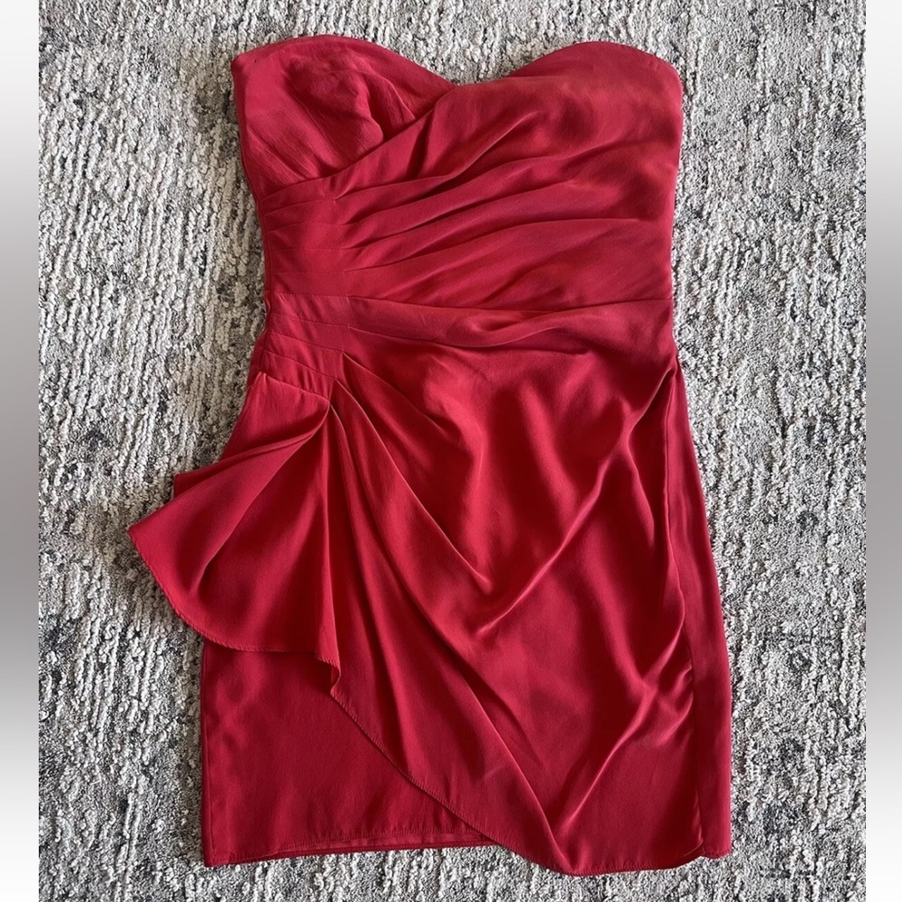 Parker Red Silk Strapless Dress Size XS
